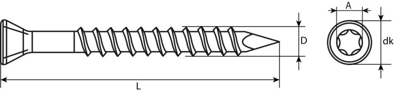 Vis pour plinthes, tête fraisée, TX, acier zingué