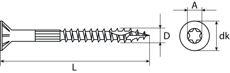 Thermoholzschrauben TX Senkkopf, Edelstahl A2, mit Bit
