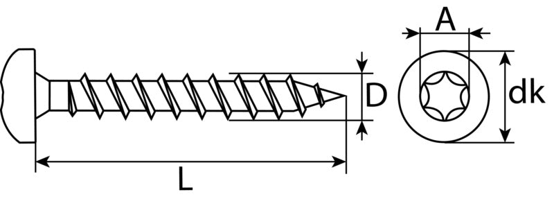 Tornillo para aglomerado, cabeza alomada TX, cincado, rosca completa