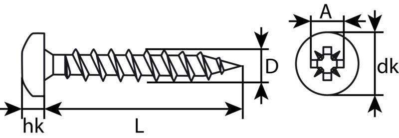 Spanplattenschrauben PZ Pan Head, Vollgewinde, verzinkt