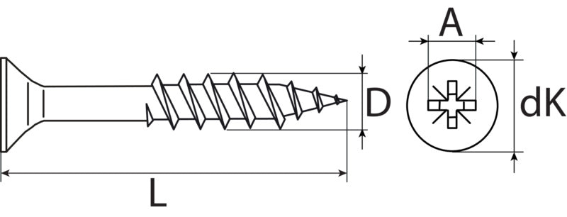 Tornillo universal, cabeza avellanada, cincado, rosca parcial