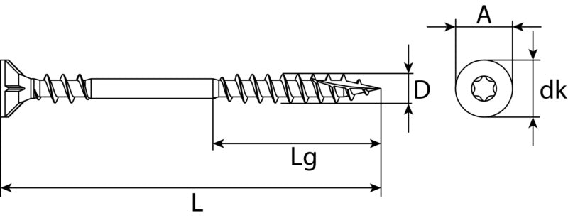 Vis planches OSB, tête fraisée, TX, acier zingué