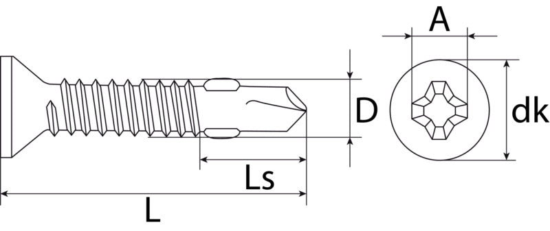 Tornillo autoperforante, cabeza avellanada, cincado, similar a DIN 7504-PH