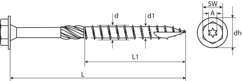Tornillo para madera de construcción, con arandela a presión