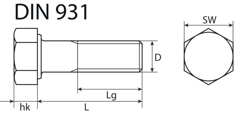 Gewindeschrauben 8.8 Sechskantkopf, verzinkt, DIN 931