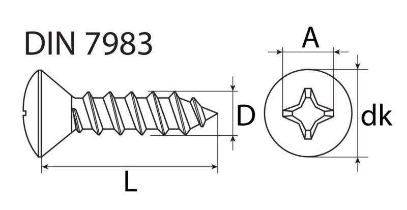 Blechschrauben PH Linsensenkkopf, verzinkt, DIN 7983
