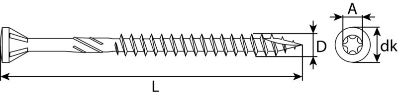 Vis terrasse, tête fraisée, TX, avec embout, acier inoxydable A2
