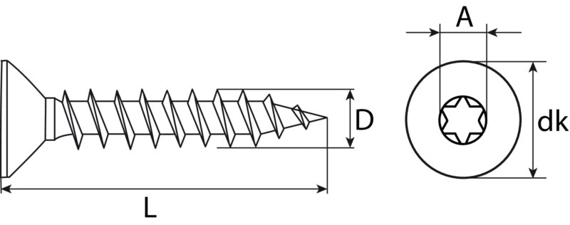Spanplattenschrauben TX Senkkopf, Vollgewinde, Edelstahl A2