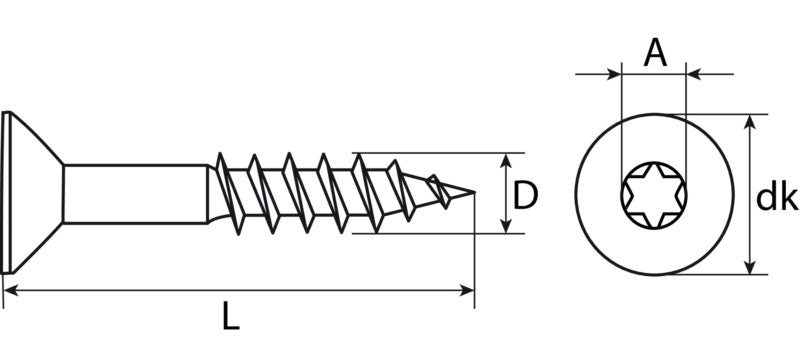 Spanplattenschrauben TX Senkkopf, Teilgewinde, Edelstahl A2, mit Bit