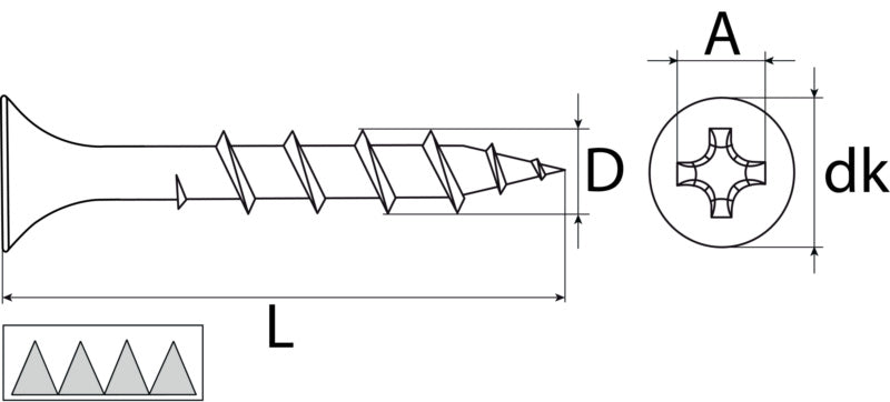 Vis plaque de plâtre, filetage à pas grossier, PH, en bande, acier phosphaté