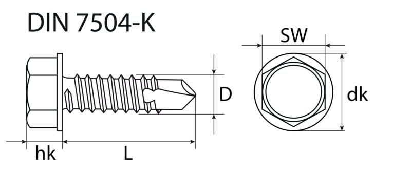 Vis autoperceuse, tête hexagonale à collerette, acier zingué, DIN 7504-K