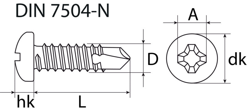 Vis autoperceuse, tête bombée, PH, acier zingué, DIN 7504-N