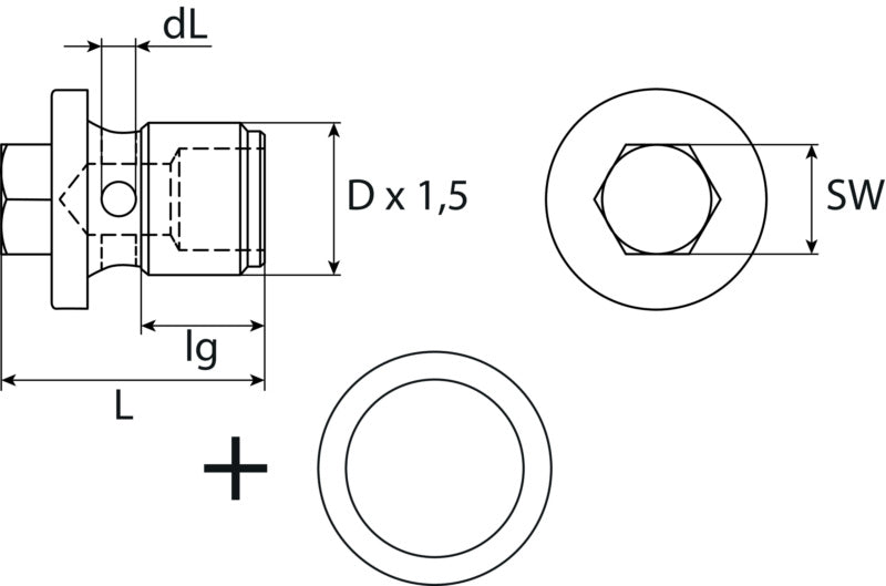Ölablassschraube M18 x 1,5 x 21 mit Dichtring, Stahl verzinkt