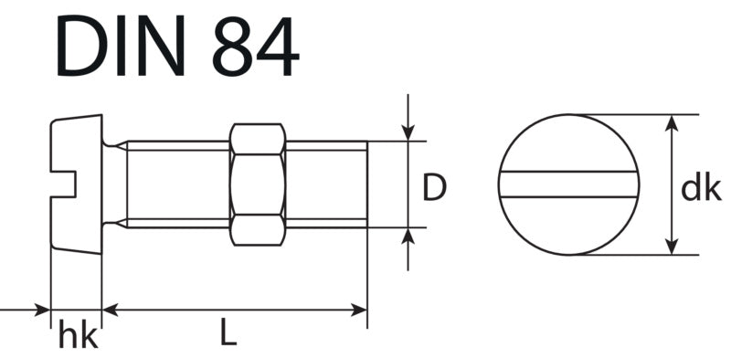 Vis métaux, tête cylindrique, acier inoxydable A2, DIN 84 avec écrou