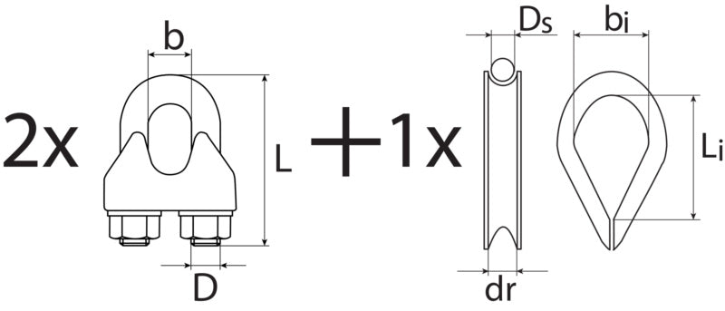 Seilklemme & Kausche Set, verzinkt