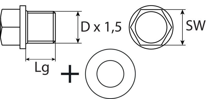 Ölablassschraube M22 x 1,5 x 14 mit Dichtring, Stahl verzinkt