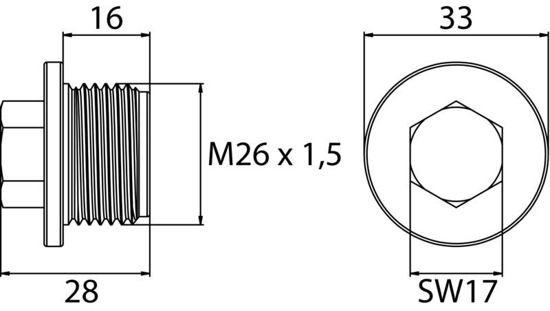 Ölablassschraube M26 x 1,5 x 16, Stahl verzinkt