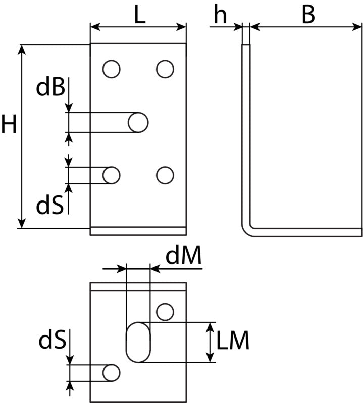 Base para poste atornillable, forma L con orificio ranurado